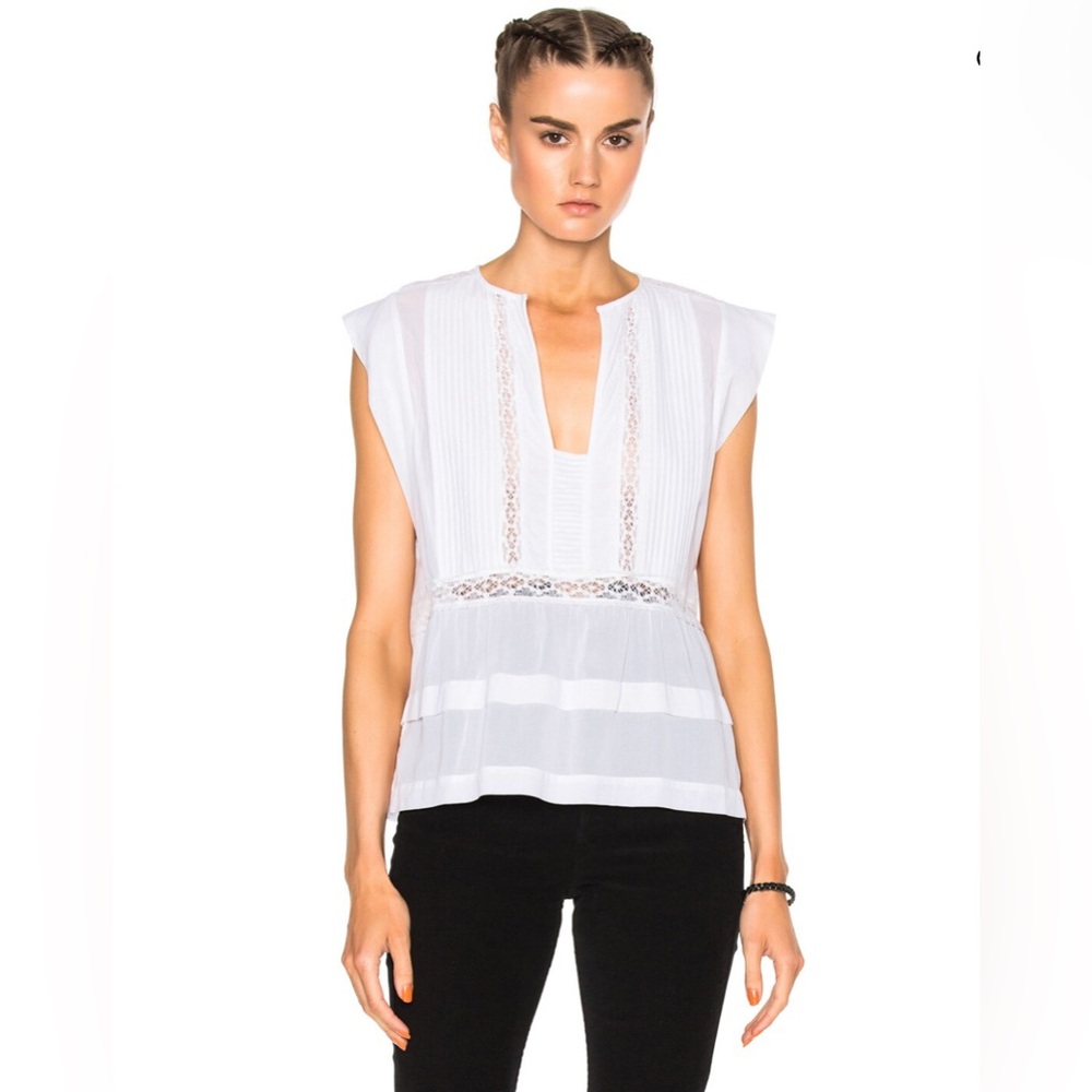 Isabel Marant Étoile Elegant White Lace Trimmed Women's Top